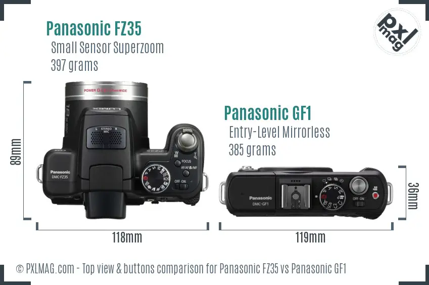 Panasonic FZ35 vs Panasonic GF1 top view buttons comparison