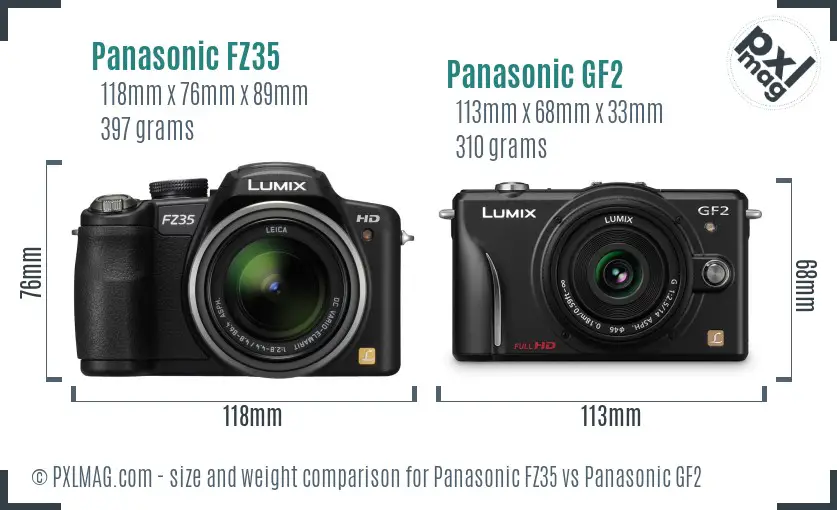Panasonic FZ35 vs Panasonic GF2 size comparison