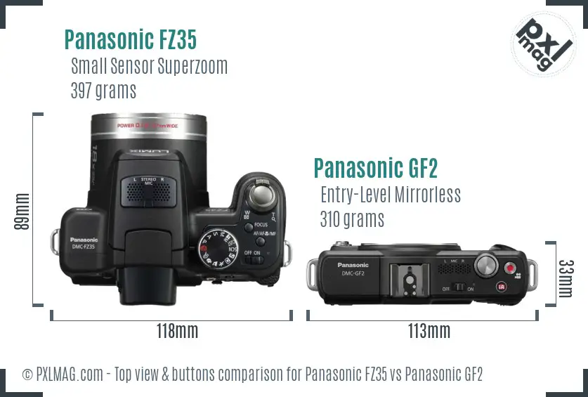 Panasonic FZ35 vs Panasonic GF2 top view buttons comparison