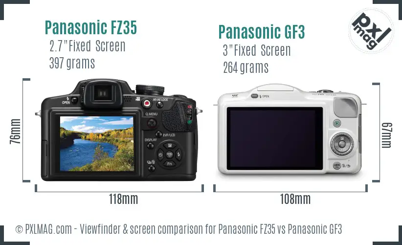 Panasonic FZ35 vs Panasonic GF3 Screen and Viewfinder comparison