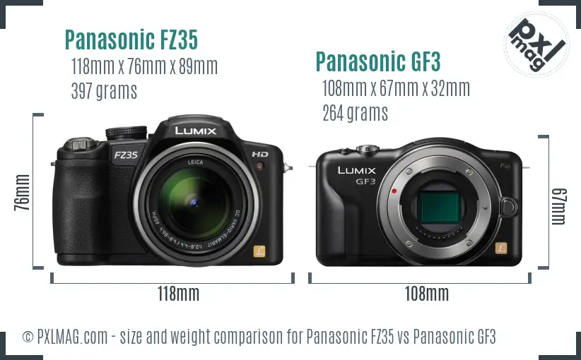 Panasonic FZ35 vs Panasonic GF3 size comparison