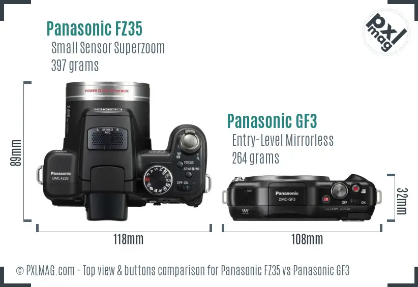 Panasonic FZ35 vs Panasonic GF3 top view buttons comparison