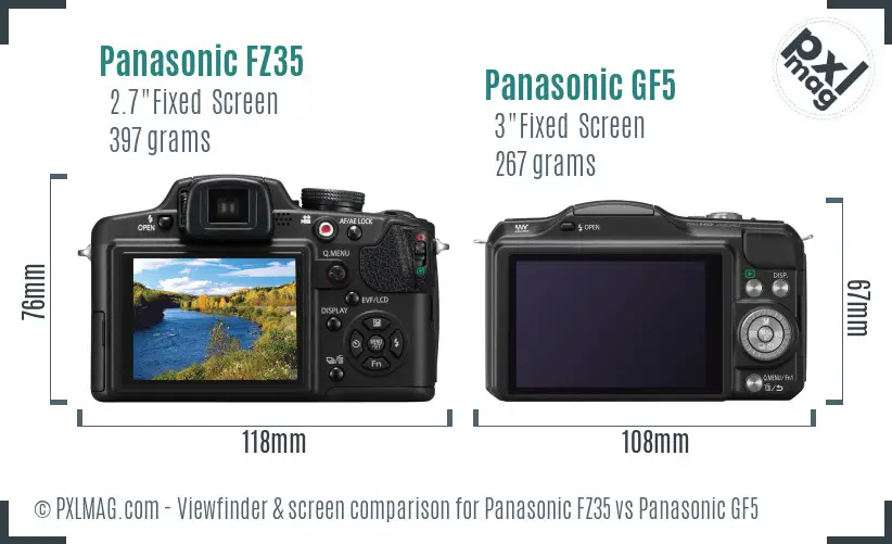 Panasonic FZ35 vs Panasonic GF5 Screen and Viewfinder comparison
