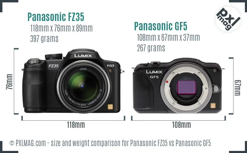 Panasonic FZ35 vs Panasonic GF5 size comparison