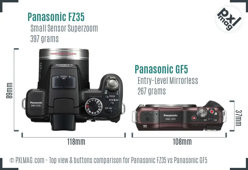 Panasonic FZ35 vs Panasonic GF5 top view buttons comparison