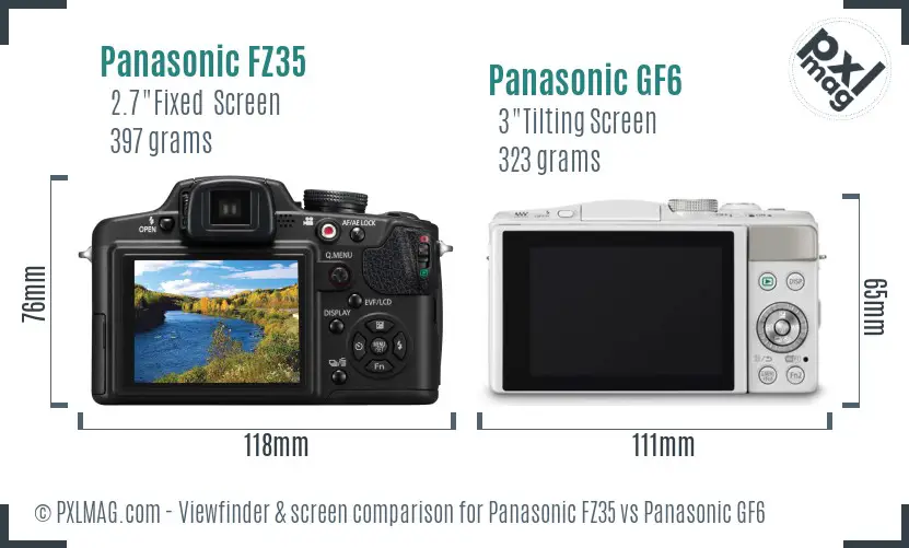Panasonic FZ35 vs Panasonic GF6 Screen and Viewfinder comparison