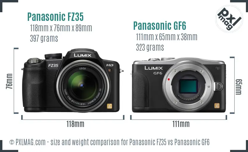 Panasonic FZ35 vs Panasonic GF6 size comparison