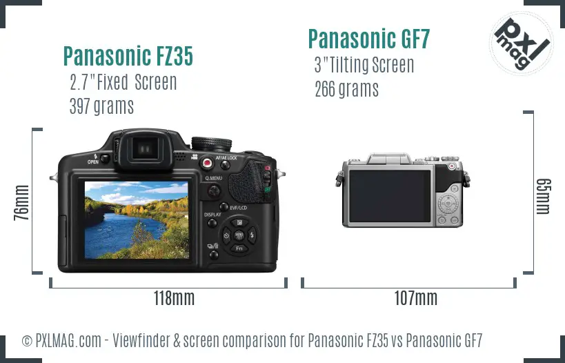 Panasonic FZ35 vs Panasonic GF7 Screen and Viewfinder comparison