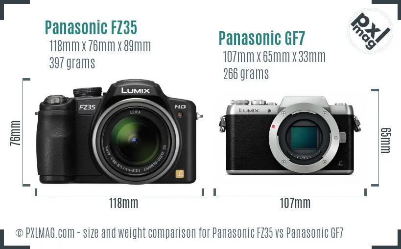Panasonic FZ35 vs Panasonic GF7 size comparison
