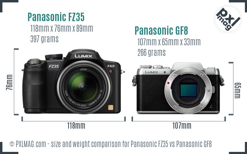 Panasonic FZ35 vs Panasonic GF8 size comparison