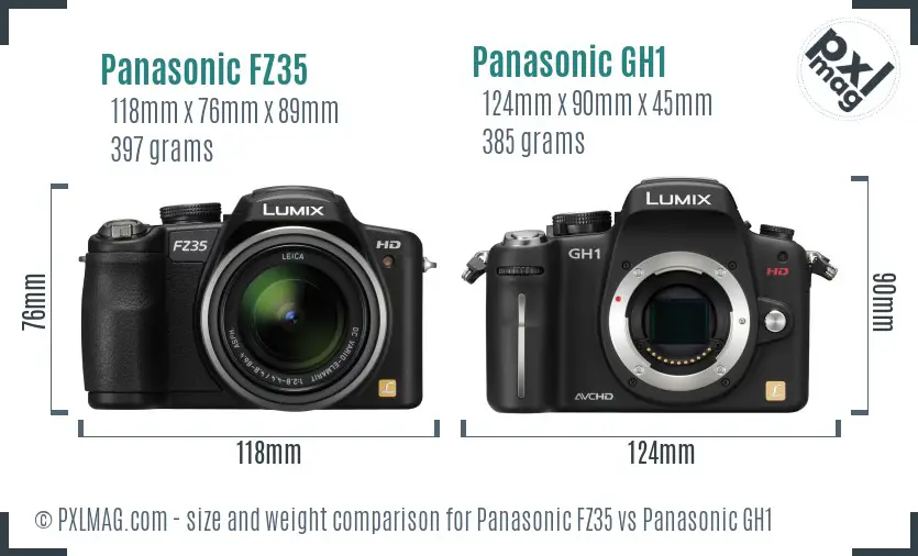 Panasonic FZ35 vs Panasonic GH1 size comparison