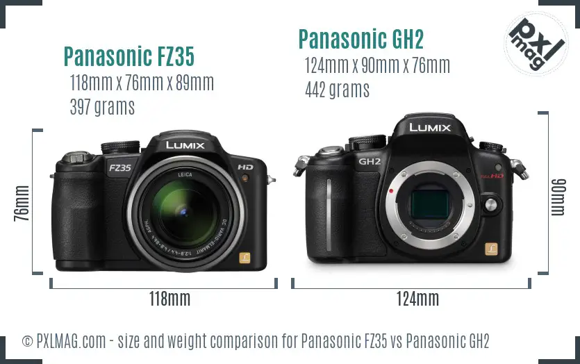 Panasonic FZ35 vs Panasonic GH2 size comparison