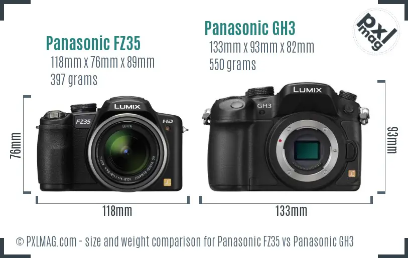 Panasonic FZ35 vs Panasonic GH3 size comparison