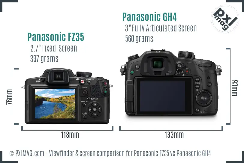 Panasonic FZ35 vs Panasonic GH4 Screen and Viewfinder comparison