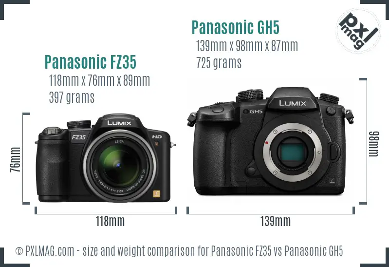 Panasonic FZ35 vs Panasonic GH5 size comparison