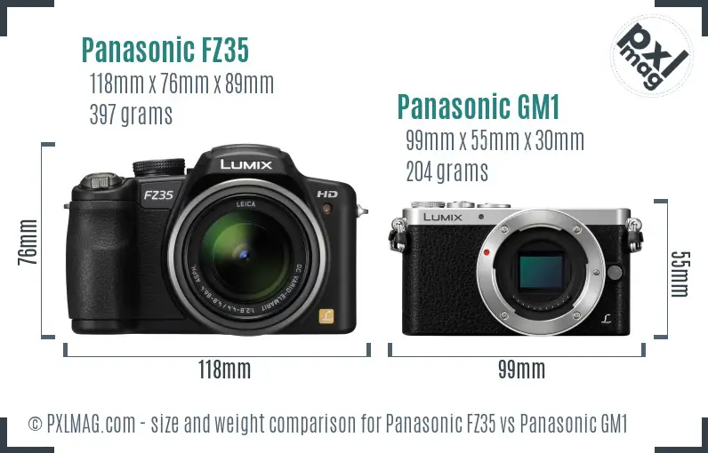 Panasonic FZ35 vs Panasonic GM1 size comparison
