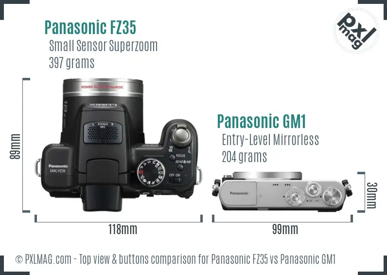 Panasonic FZ35 vs Panasonic GM1 top view buttons comparison
