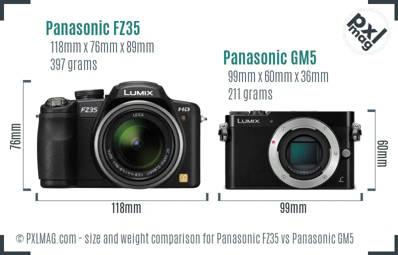 Panasonic FZ35 vs Panasonic GM5 size comparison