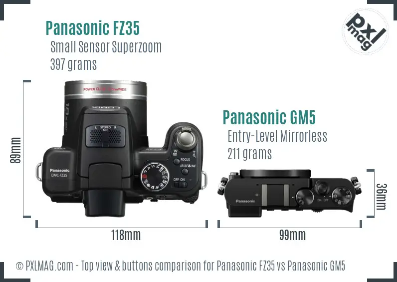 Panasonic FZ35 vs Panasonic GM5 top view buttons comparison