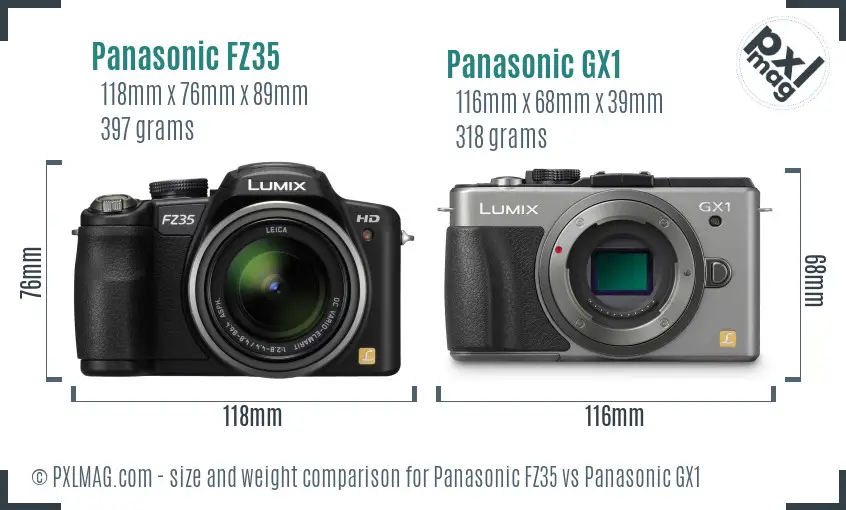 Panasonic FZ35 vs Panasonic GX1 size comparison