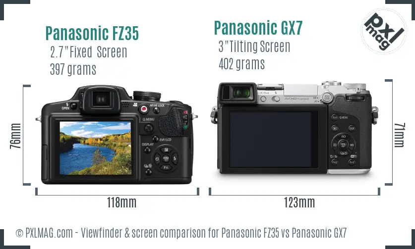 Panasonic FZ35 vs Panasonic GX7 Screen and Viewfinder comparison