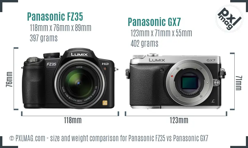 Panasonic FZ35 vs Panasonic GX7 size comparison