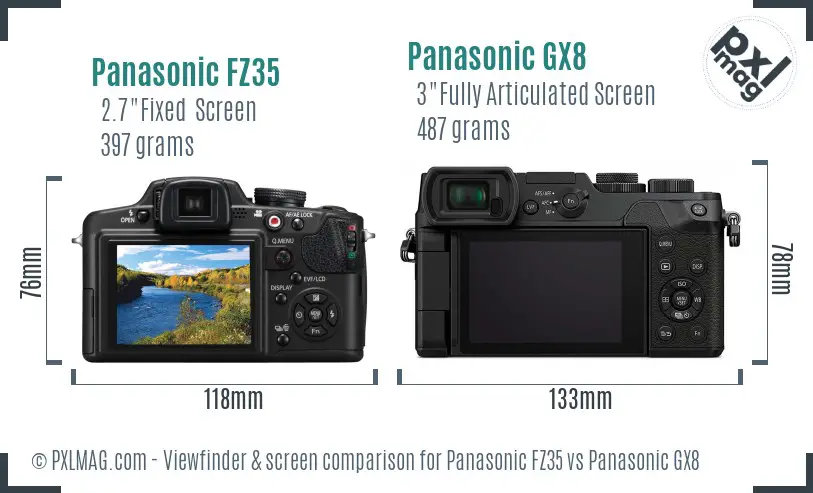 Panasonic FZ35 vs Panasonic GX8 Screen and Viewfinder comparison