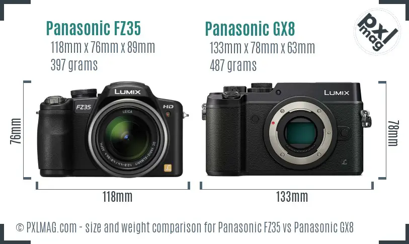 Panasonic FZ35 vs Panasonic GX8 size comparison