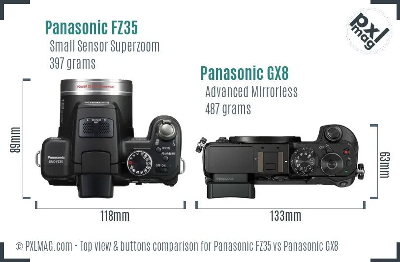 Panasonic FZ35 vs Panasonic GX8 top view buttons comparison