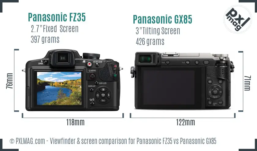 Panasonic FZ35 vs Panasonic GX85 Screen and Viewfinder comparison