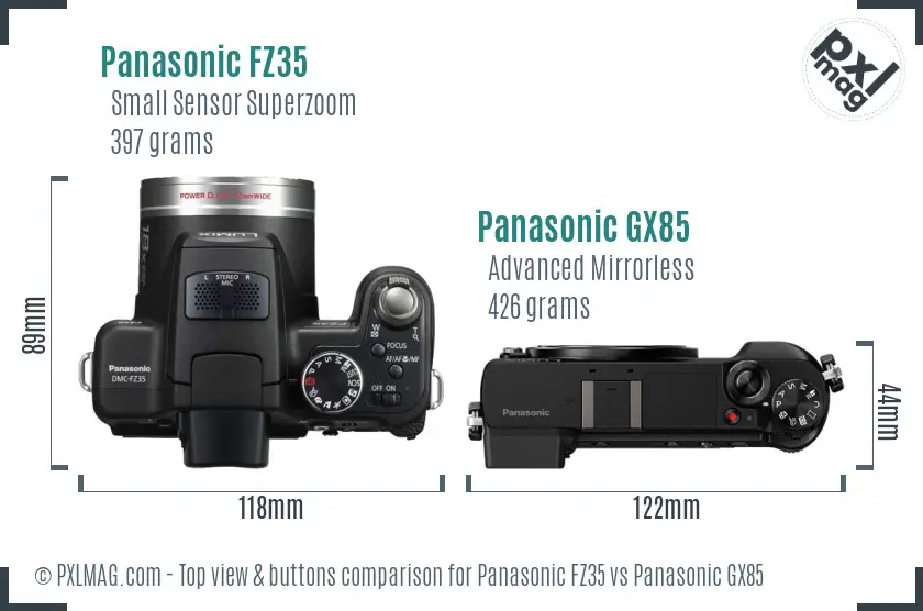 Panasonic FZ35 vs Panasonic GX85 top view buttons comparison