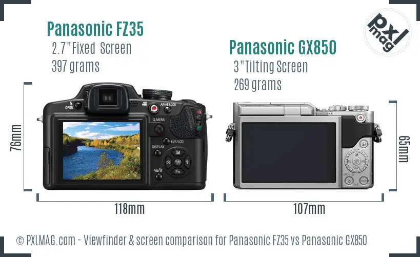 Panasonic FZ35 vs Panasonic GX850 Screen and Viewfinder comparison