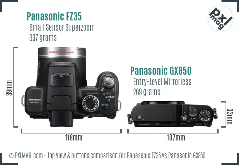 Panasonic FZ35 vs Panasonic GX850 top view buttons comparison
