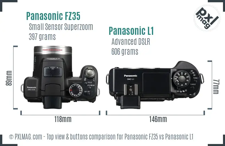 Panasonic FZ35 vs Panasonic L1 top view buttons comparison
