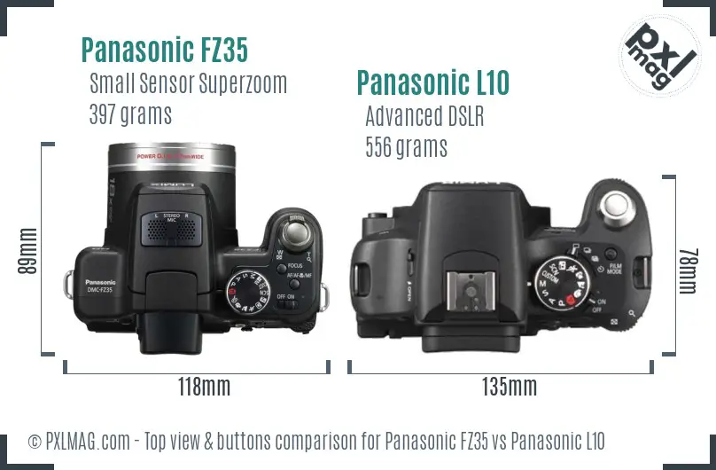 Panasonic FZ35 vs Panasonic L10 top view buttons comparison