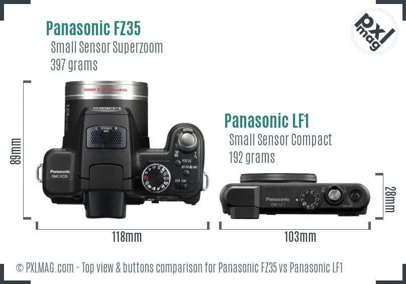 Panasonic FZ35 vs Panasonic LF1 top view buttons comparison