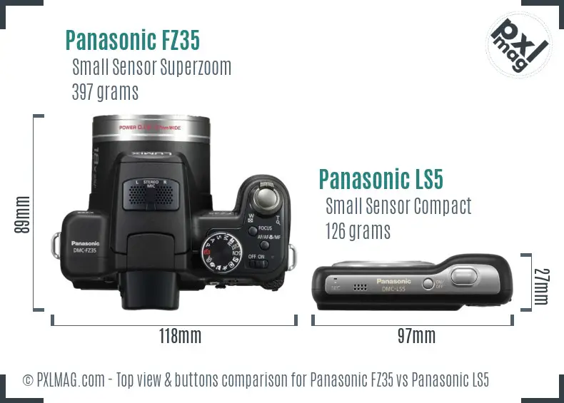Panasonic FZ35 vs Panasonic LS5 top view buttons comparison
