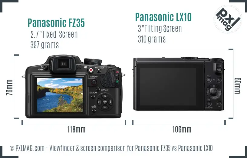 Panasonic FZ35 vs Panasonic LX10 Screen and Viewfinder comparison