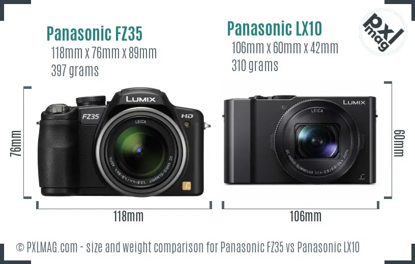 Panasonic FZ35 vs Panasonic LX10 size comparison