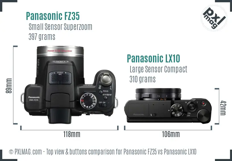 Panasonic FZ35 vs Panasonic LX10 top view buttons comparison
