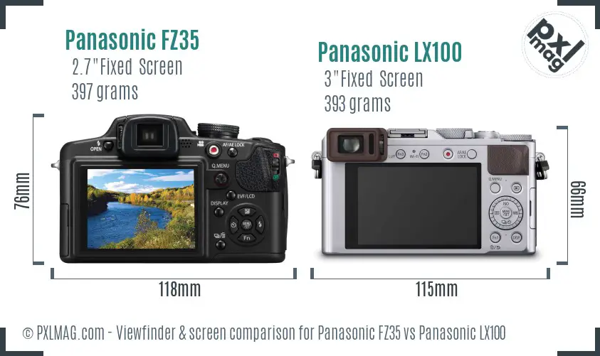 Panasonic FZ35 vs Panasonic LX100 Screen and Viewfinder comparison