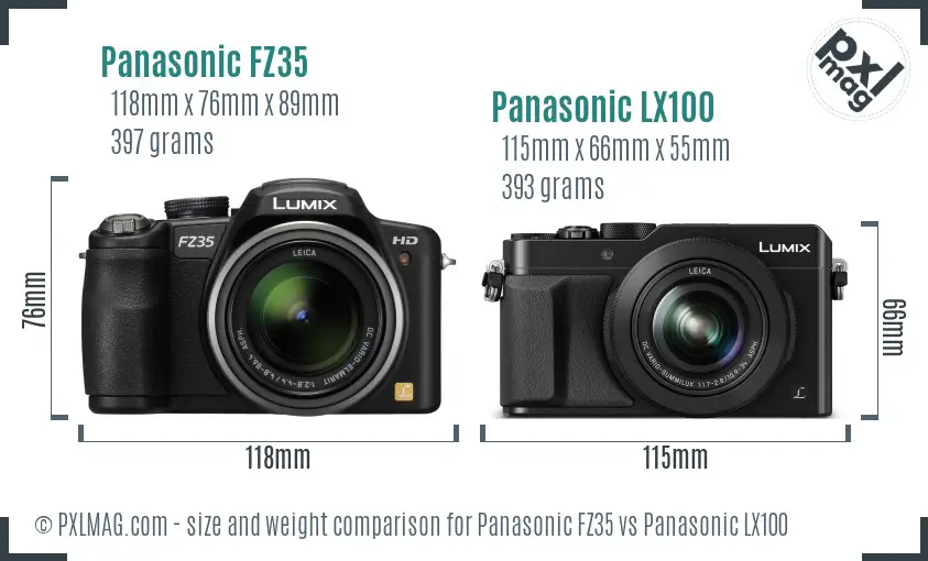 Panasonic FZ35 vs Panasonic LX100 size comparison
