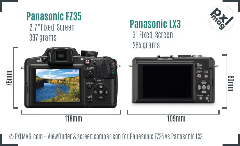Panasonic FZ35 vs Panasonic LX3 Screen and Viewfinder comparison