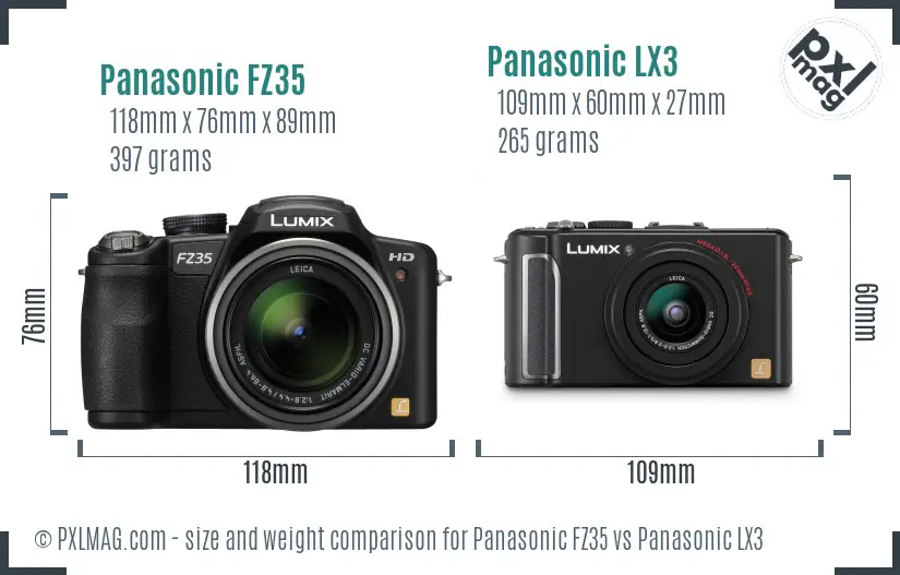 Panasonic FZ35 vs Panasonic LX3 size comparison