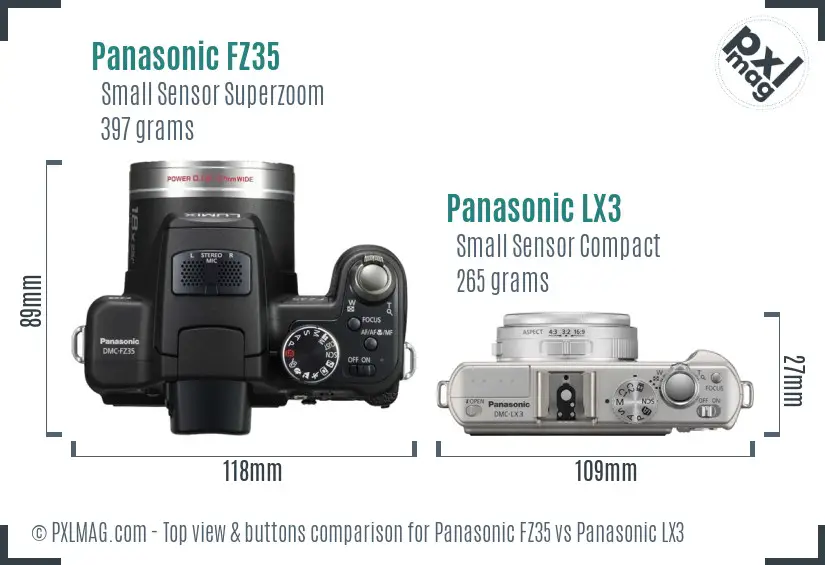 Panasonic FZ35 vs Panasonic LX3 top view buttons comparison