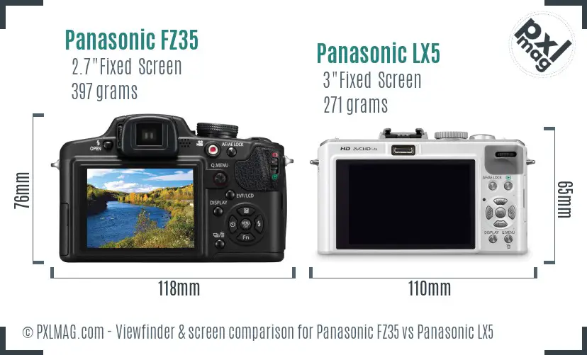 Panasonic FZ35 vs Panasonic LX5 Screen and Viewfinder comparison