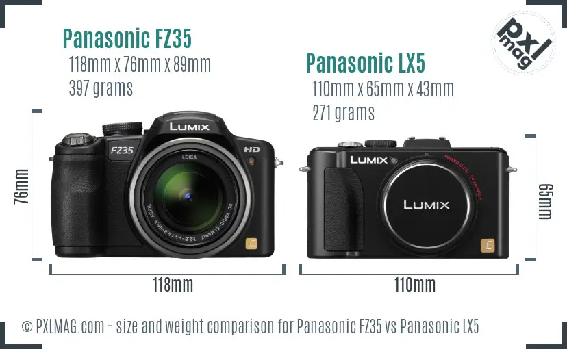 Panasonic FZ35 vs Panasonic LX5 size comparison