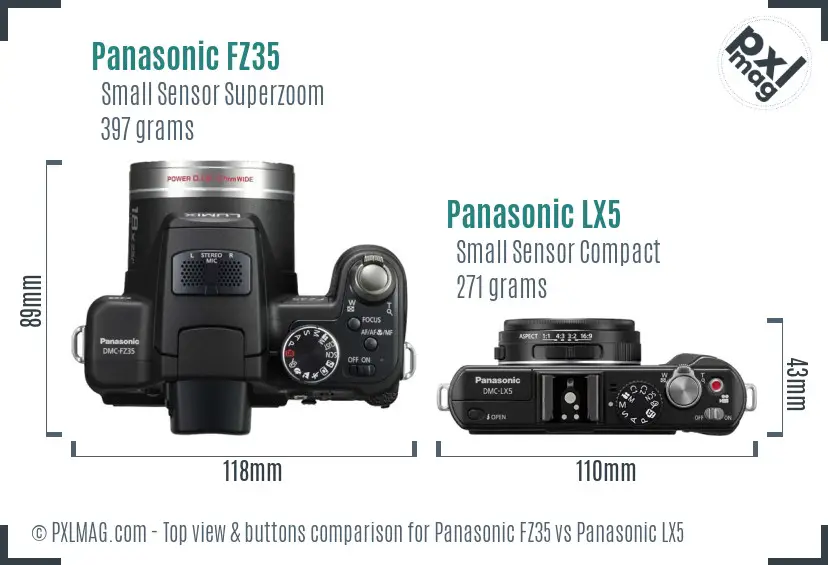 Panasonic FZ35 vs Panasonic LX5 top view buttons comparison