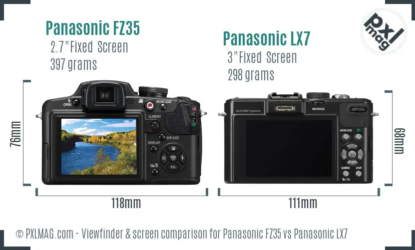 Panasonic FZ35 vs Panasonic LX7 Screen and Viewfinder comparison