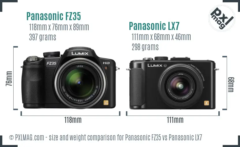 Panasonic FZ35 vs Panasonic LX7 size comparison